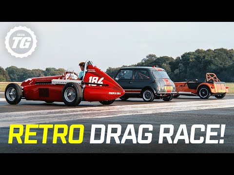 RETRO DRAG RACE: Caterham 170R vs Mini Oselli vs Tipo 184 | Top Gear